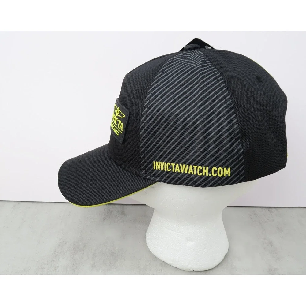 Invicta Racing Hat Black Neon Yellow Sponsor Logo Snapback Cap IG0340-BLK New